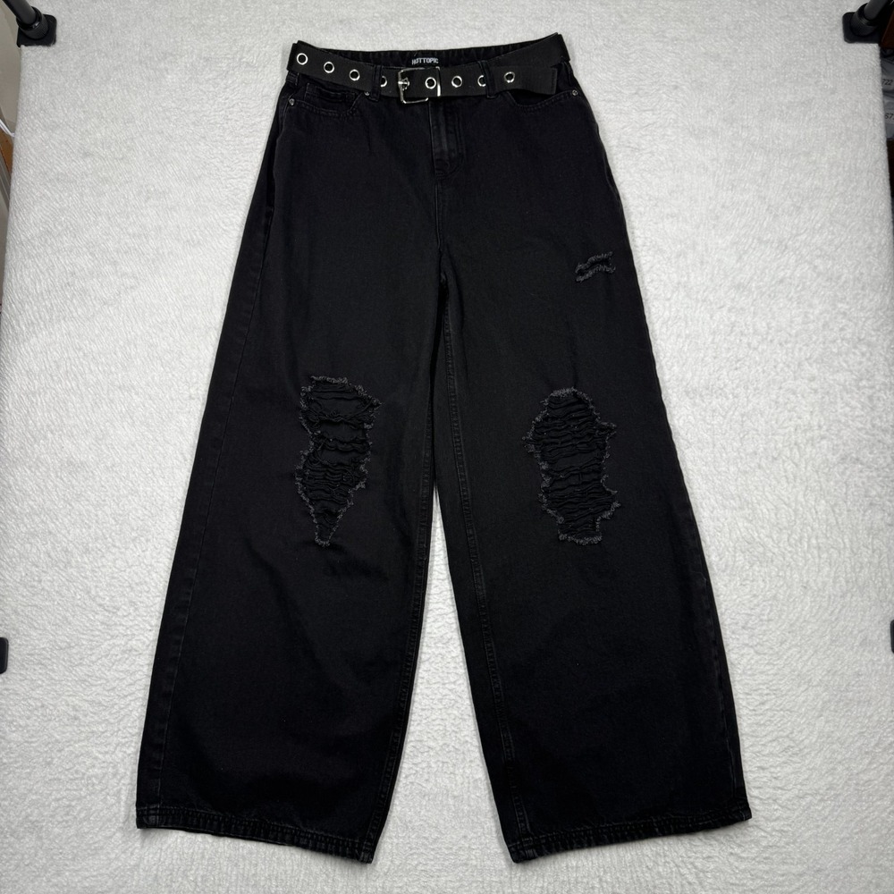 Hot Topic Wide Leg Distressed Belted Jeans Gothic Goth Grunge Black Women's 9